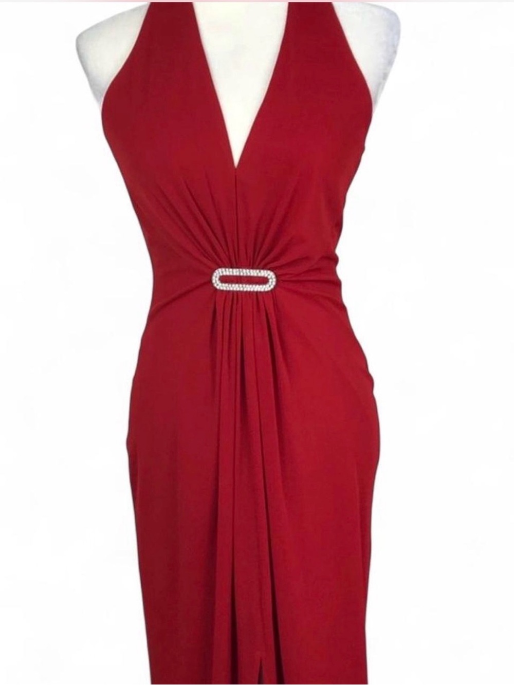 Caché Red Halter Evening Dress with Rhinestone Accent Sz 2